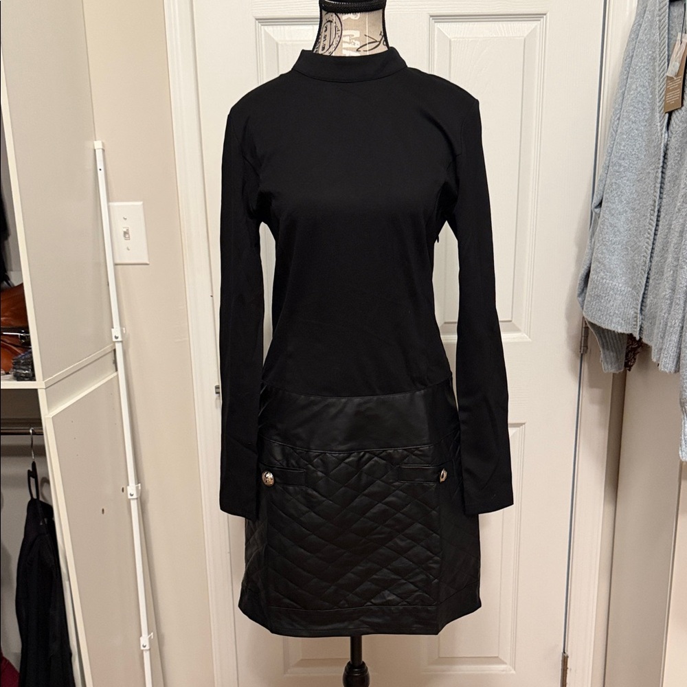 Venus Women’s Black dress with faux leather skirt NWT 8